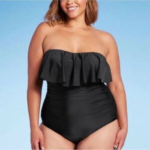 Kona Sol Black Ruffle One Piece Swimsuit